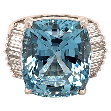 Carat Aquamarine Diamond Platinum Cocktail Ring For Sale At