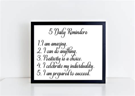 5 Daily Reminders Positive Affirmations Sign Inspirational Wall Art Inspirational Quote