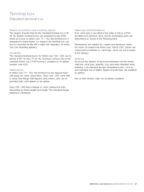 ABB Motor Terminal Box Details | PDF | Building Engineering | Electromagnetism