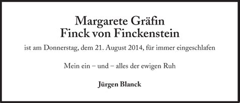 Traueranzeigen Von Margarete Gr Fin Finck Von Finckenstein Sz Gedenken De