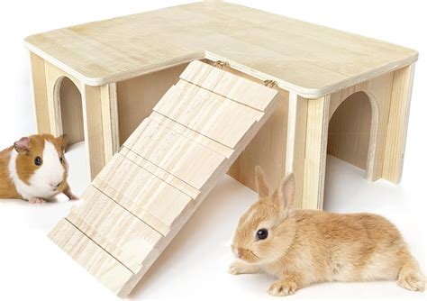 Chngeary Guinea Pig Hideout And House Multi Chamber Wooden Guinea Pig