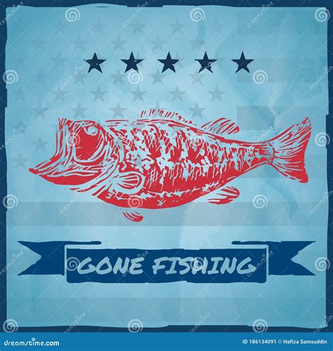 Gone Fishing Sign Vector Illustration Decorative Design Stock