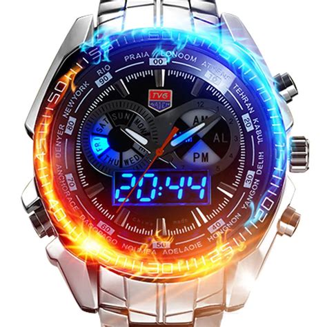 Tvg Stainless Steel Watch Men Luxury Brand Military Blue Binary Led