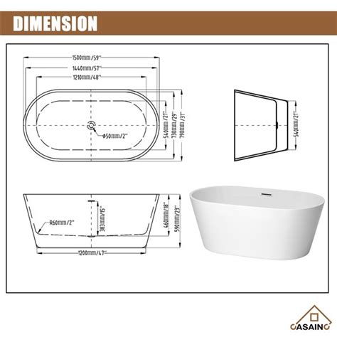 Casainc 311 In X 5906 In White Acrylic Oval Center Drain Freestanding