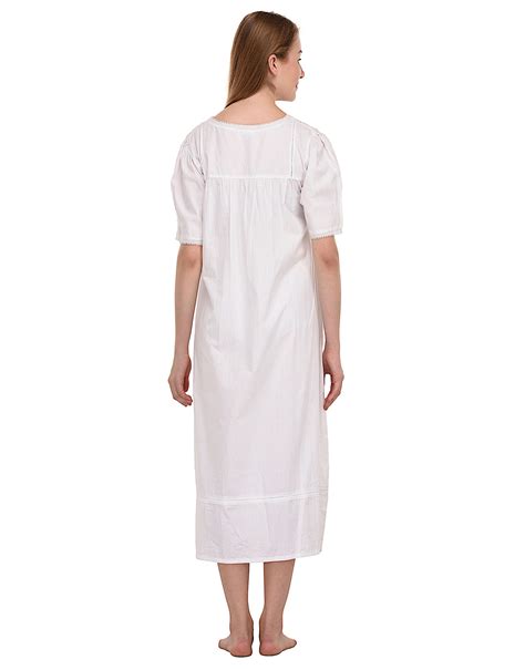 White Cotton Short Sleeves Long Nightdress Cotton Lane London