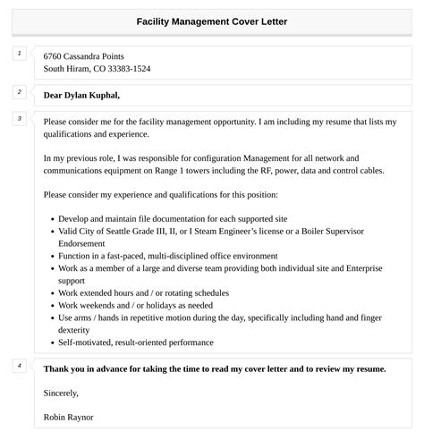 Facility Management Cover Letter Velvet Jobs