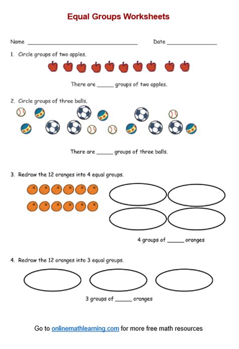 Equal Groups Worksheets Second Grade Printable