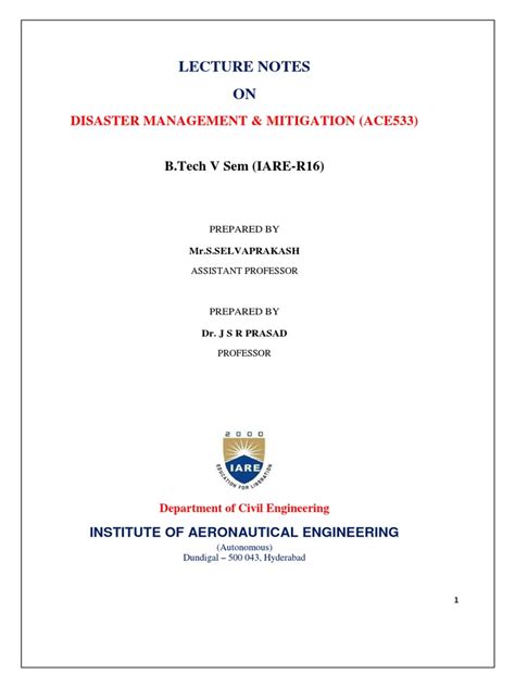 Lecture Notes On Disaster Management And Mitigation Ace533 Pdf Tropical Cyclones Natural