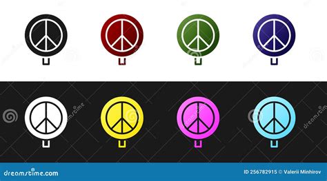 Set Peace Icon Isolated On Black And White Background Hippie Symbol Of Peace Stock Illustration