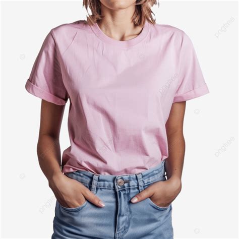 Pink Shirt Mockup Blank T Shirt Template Fashion Female Girl Women Model Wearing A Pink Tee