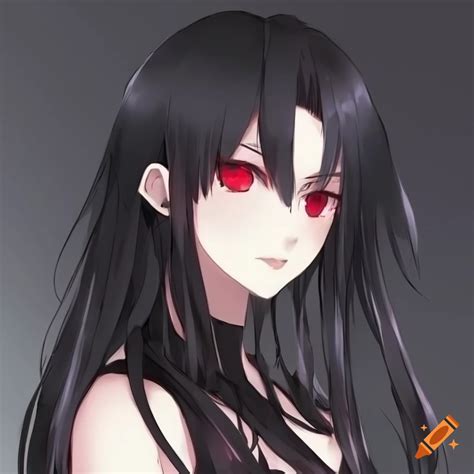 Masculine Anime Girl With Black Hair And Red Eyes On Craiyon