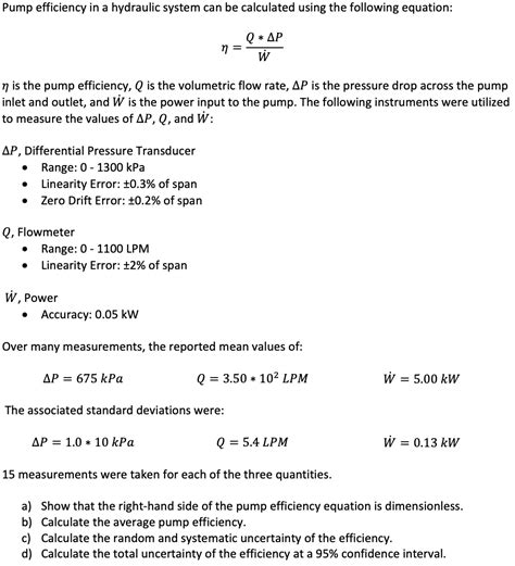 Solved η W˙q∗Δp η Is The Pump Efficiency Q Is The