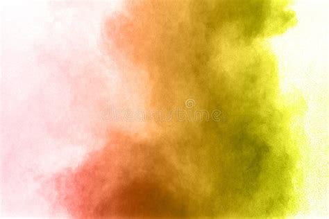 Yellow Color Powder Explosion Cloud Isolated On White Background Stock