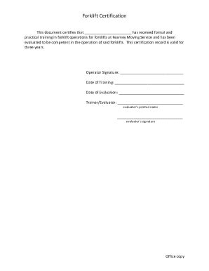 Fillable Online FORKLIFT OPERATOR TRAINING AND EVALUATION FORM General