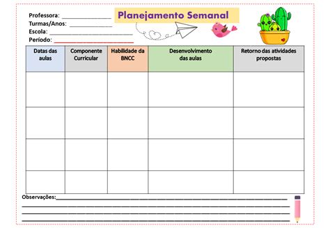 Planilha Para Planejamento Semanal