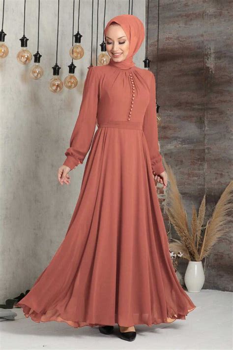 Dark Salmon Pink Hijab Dress 2703ksmn Neva