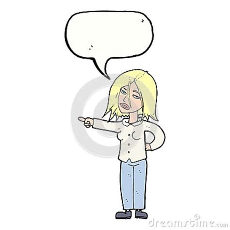 Cartoon Woman Pointing With Speech Bubble Stock Illustration