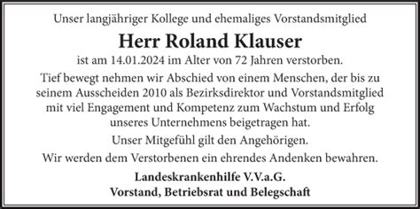 Traueranzeigen von Roland Klauser Trauer Lüneburg de