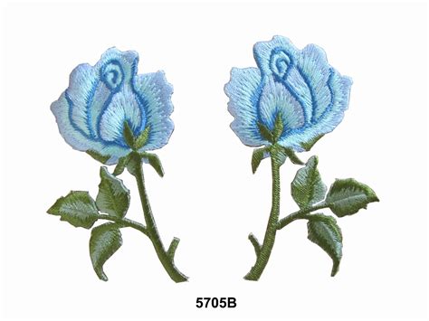 5705b Lot 2pcs Pair Blue Rose Flower Embroidery Iron On Appliqué Patch Ebay