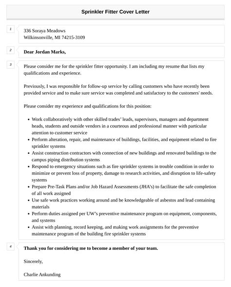 Sprinkler Fitter Cover Letter Velvet Jobs