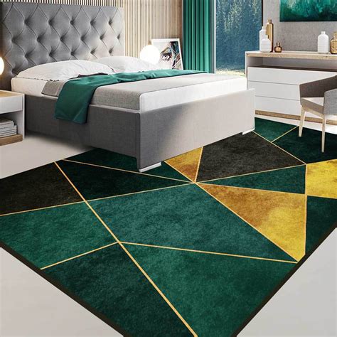 Green Black And Gold Modern Geometirc Rectangle Indoor Area Rug X