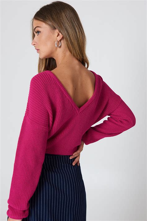 Knitted Deep V Neck Sweater Rose Na Kd