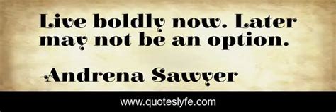 Live Boldly Now Later May Not Be An Option Quote By Andrena Sawyer Quoteslyfe