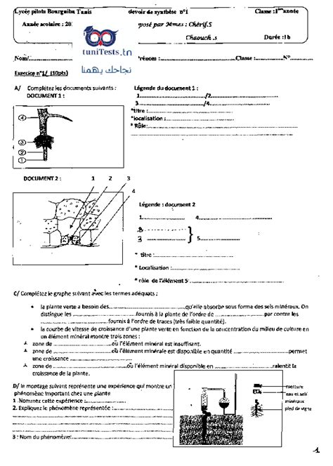 Devoirdesynthesen1 1ereannee Secondaire Sciencessvt Mcherif S