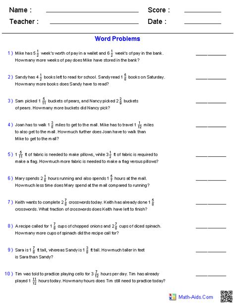 Word Problems Worksheets Dynamically Created Word Problems Worksheets Library