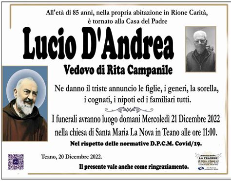 Funerali E Annunci Funebri A Teano Lucio D Andrea Funer