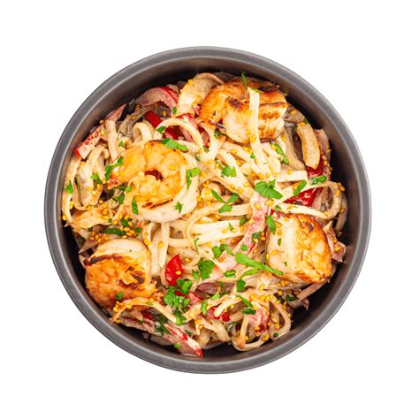 Удон с креветками, сливочным соусом - Badfood