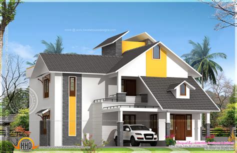 Modern Sloping Roof House With Courtyard Kerala Home Design And Floor Plans 9k Dream Houses