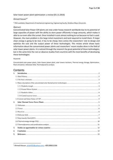 (PDF) Solar tower power plant optimization: a review