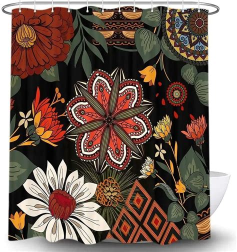 Bohemian Shower Curtain Mandala Flower Western Ethnic Style Mid Century