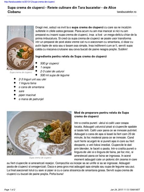 Pdf Supa Crema De Ciuperci Retete Culinare Din Tara Bucatelor De