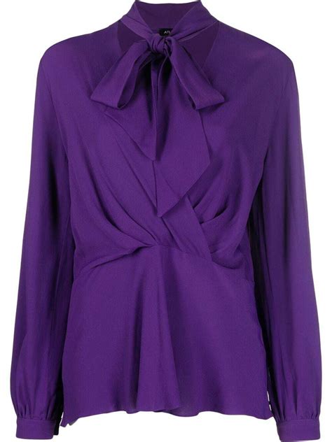 Buy Atlein Pussy Bow Silk Blend Blouse Purple At 69 Off Editorialist