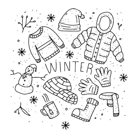 Premium Vector | Doodle winter line art element clipart