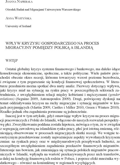 WPŁyW KRyZySU GOSPODARcZEGO NA PROcES MIGRAcyJNy POMIęDZy POlSKą A