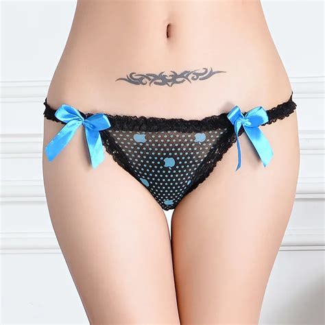 2014 New Sheer Lace Thong Dotted Lace G String Sexy Lady Panties Women