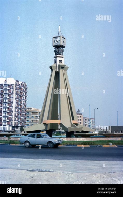 Abu Dhabi Uae Clock Tower On Roundabout At Northern End Of