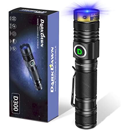 DARKDAWN UV 365nm Light Flashlight USB Rechargeable Ultraviolet LED