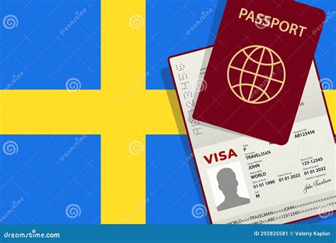 Visa To Sweden And Passport Swedish Flag Background Vector