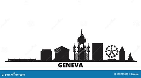 Geneva Cityscape On Sunrise Sky Background With Bright Sunshine Cartoon