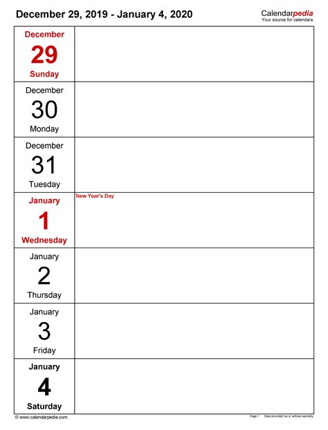 Weekly Calendars 2020 For Pdf 12 Free Printable Templates