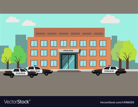 Police Station Building Royalty Free Vector Image City Cartoon