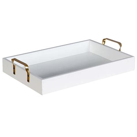 White Wood Tray with Gold Handles, 16" | At Home