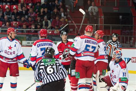 Hockey Players Of Cska Moscow And The Donbass Donetsk Fight For The