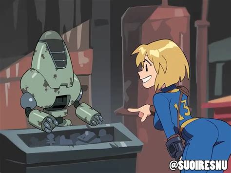 Vault Girl Super Mutant And Protectron Fallout And More Drawn By