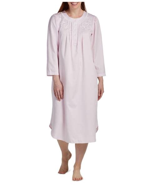 Miss Elaine Embroidered Lace Trim Nightgown In Pink Lyst