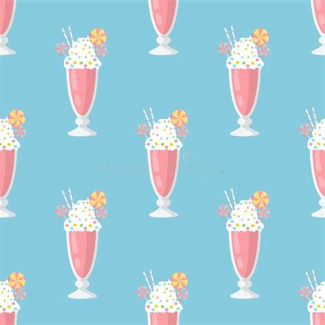 Strawberry Milkshake Seamless Vector Patterns Stock Vector